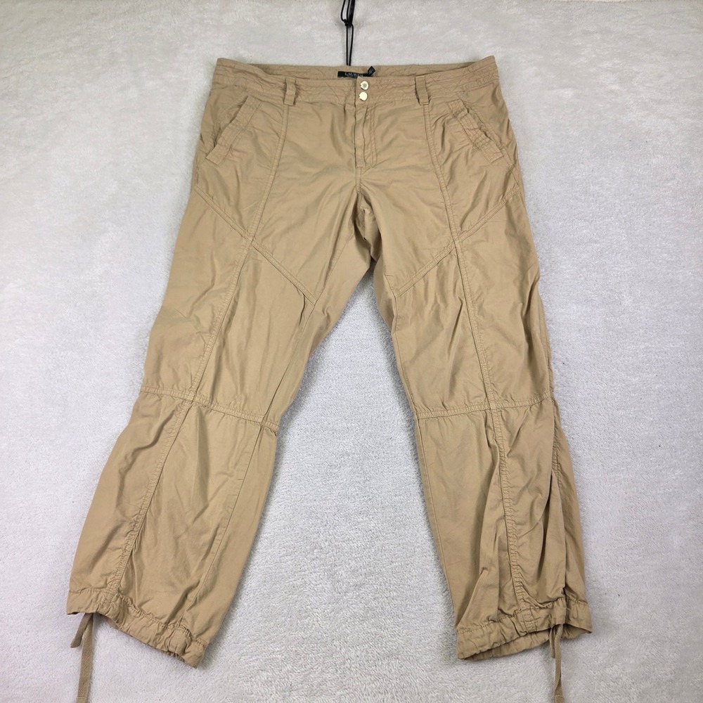 Lauren Ralph Lauren Khaki Cargo Pants Womens 16 Tan Utility Paneled Drawstring